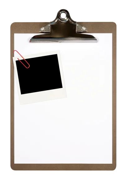 Clipboard with blank polaroid — Stock Photo, Image