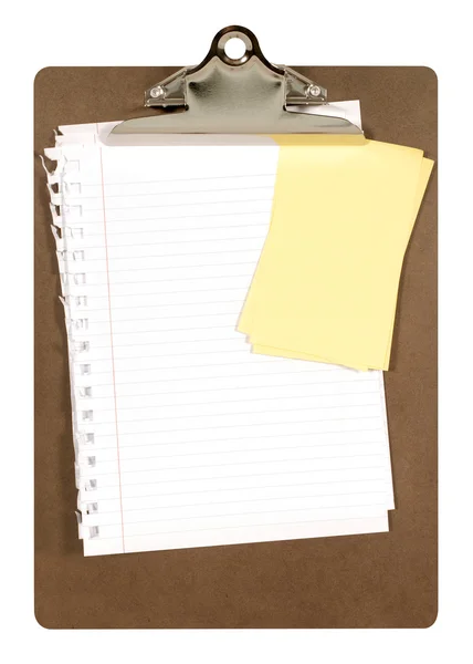 Clipboard with untidy attachments — Stock Photo, Image