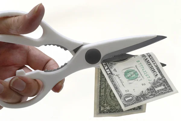 Dollar bill with scissors — Stock Photo, Image