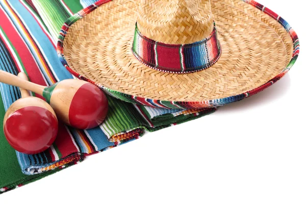 Mexikanska filt och sombrero — Stockfoto
