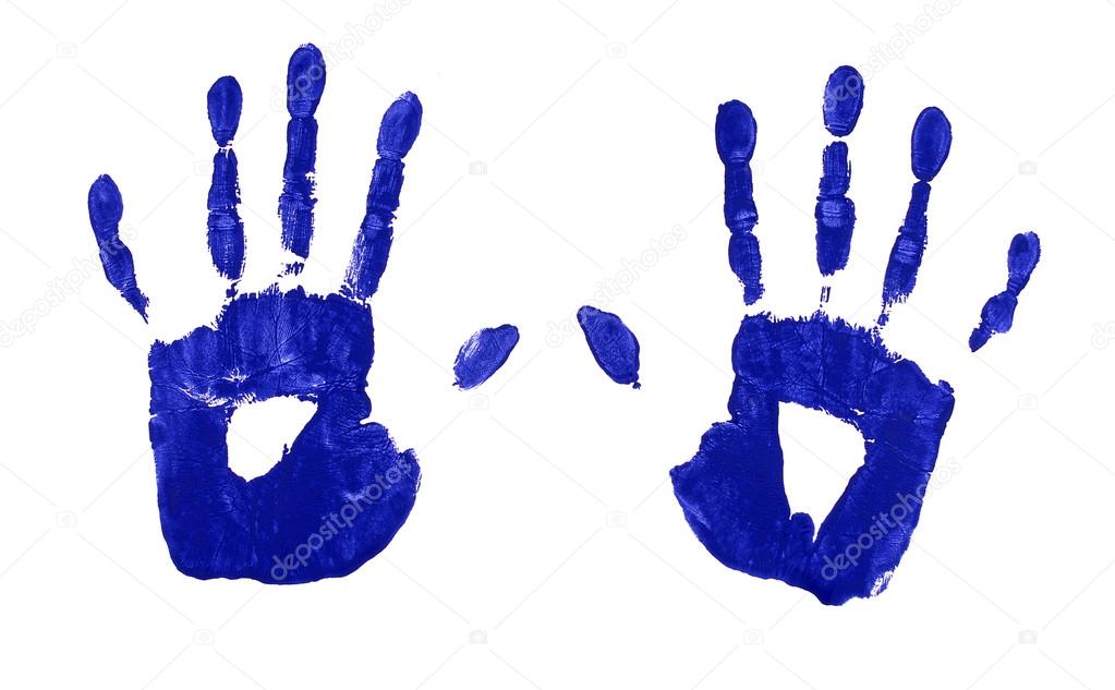 Handprints in blue paint