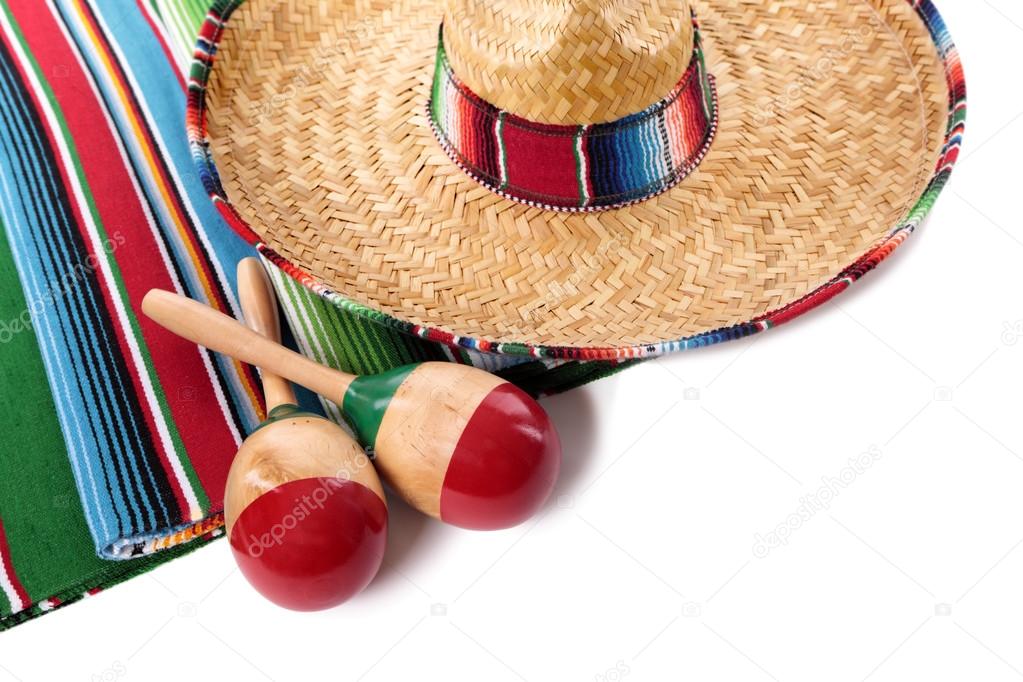 Mexican blanket and sombrero