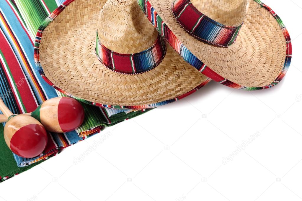 Mexican blanket and sombreros