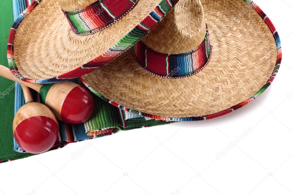 Mexican blanket and sombreros