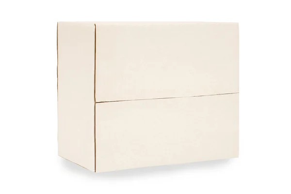 Oblong cardboard box on side
