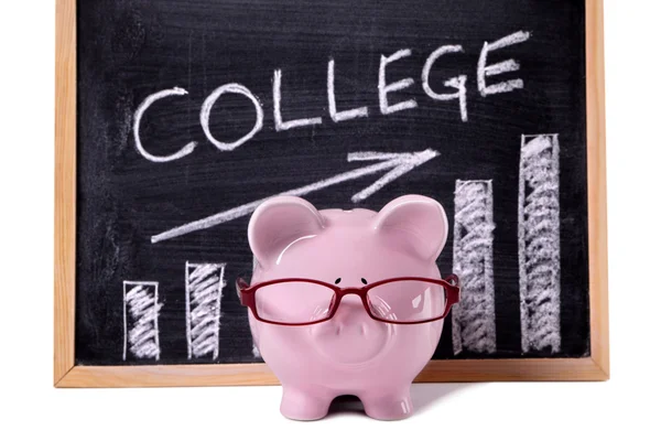 Piggy Bank with college savings or fees chart — Stock Photo, Image