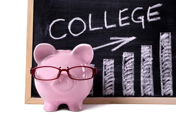 Piggy Bank with college savings or fees chart — Stock Photo, Image