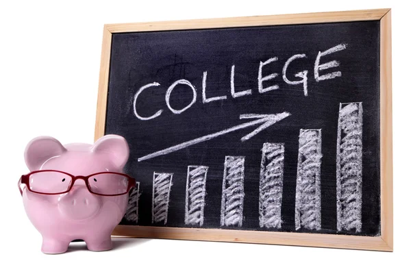 Piggy Bank with college savings or fees chart — Stock Photo, Image