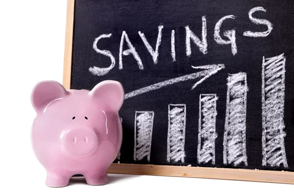 Piggy Bank с диаграммой сбережений — стоковое фото
