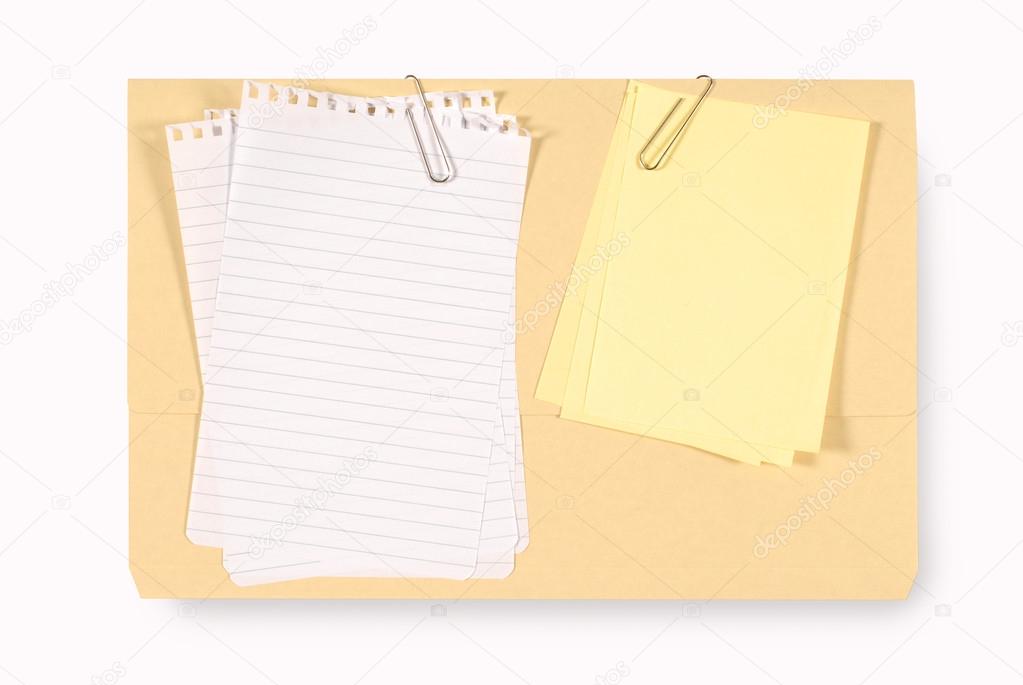 Office folder with untidy note paper