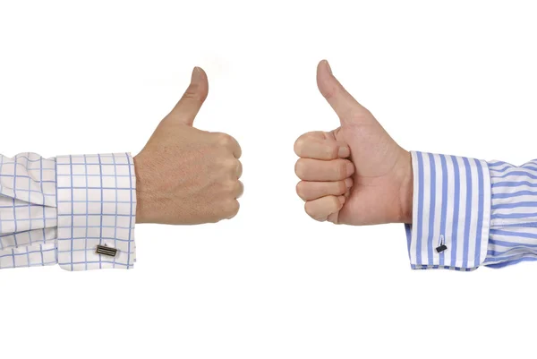 Twee zakenmensen geven duimen omhoog tekenen. — Stockfoto