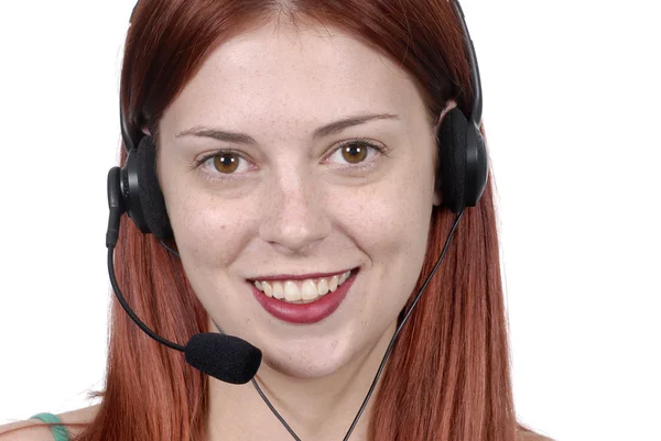 Call center woman telephone headset — Stock Photo, Image