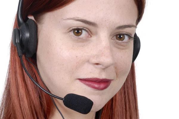 Centro de llamadas mujer auriculares telefónicos —  Fotos de Stock