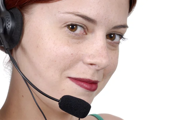 Call center nő telefon headset — Stock Fotó