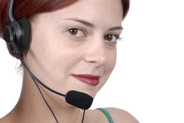 Call center woman telephone headset — Stock Photo, Image