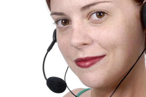 Call center nő telefon headset — Stock Fotó