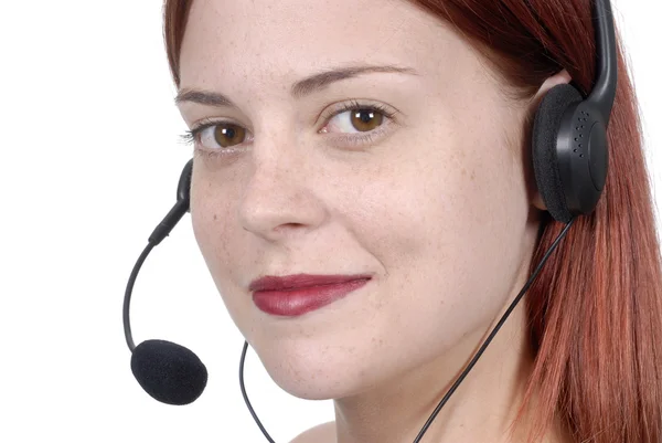 Call center nő telefon headset — Stock Fotó