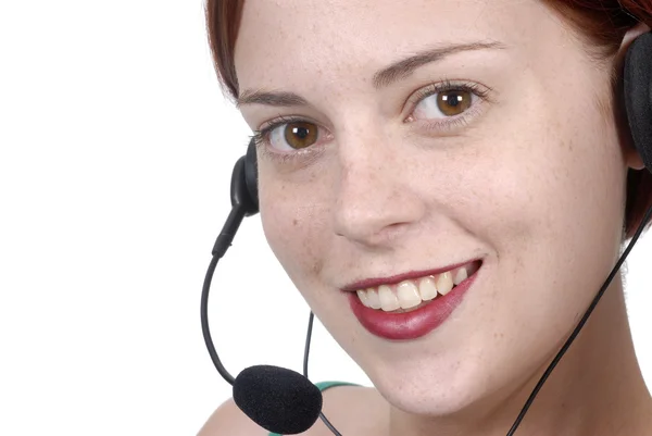 Call center nő telefon headset — Stock Fotó