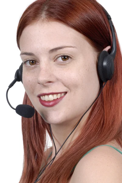 Call center woman telephone headset — Stock Photo, Image