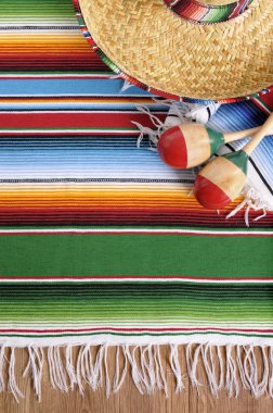 Mexican background with traditional blanket and sombrero clipart