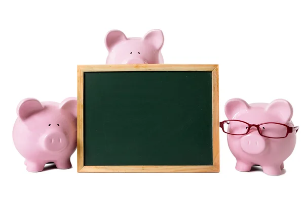 Piggy banks with blank blackboard — Stock Photo, Image