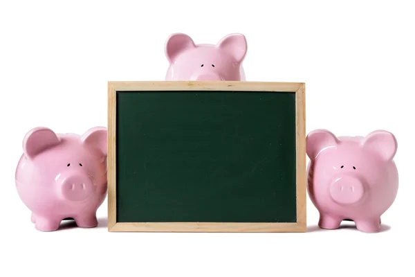 Piggy banks with blank blackboard — Stock Photo, Image