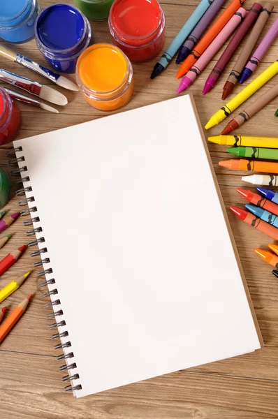 School supplies with blank book — Stock Photo, Image