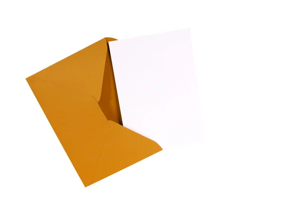Brown manila envelope with blank white greeting card — Stock Photo, Image