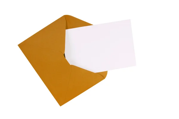 Enveloppe manila marron avec carte de vœux blanche vierge — Photo