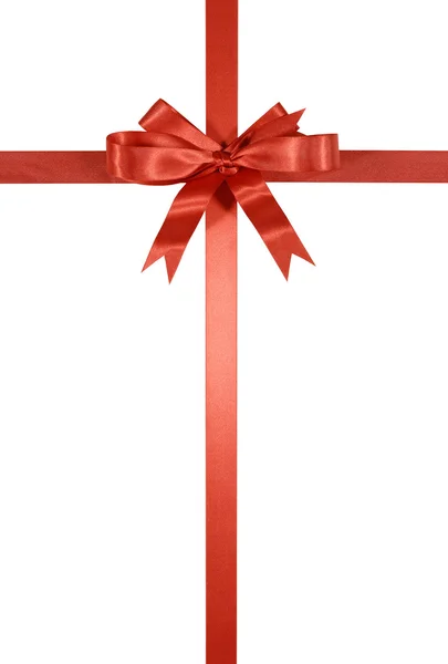 Red gift ribbon and bow vertical — Stock Photo, Image