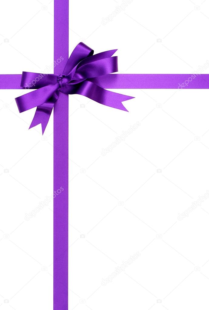 Purple gift ribbon and bow isolated on white background vertical