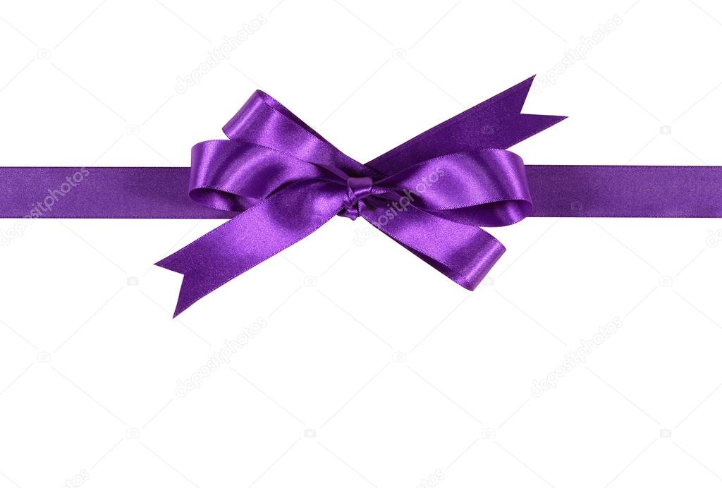 Purple gift ribbon and bow isolated on white background horizont