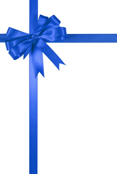 Blå gåva band rosett isolerad på vit bakgrund vertikala — Stockfoto