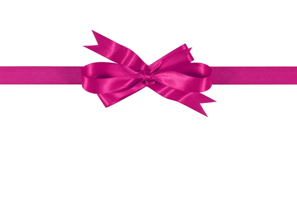 Shocking pink gift ribbon bow isolated on white background straight horizontal — Stock Photo, Image