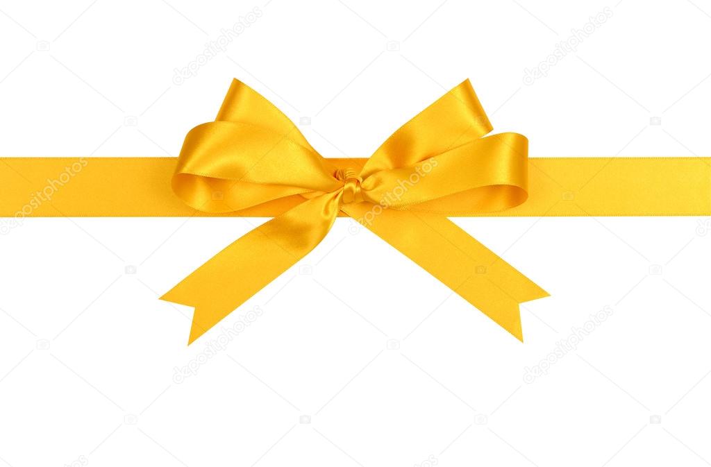 Yellow satin ribbon bow straight horizontal