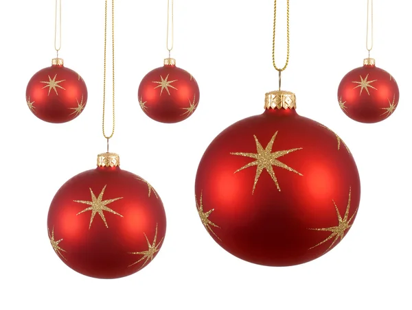 Várias bolas de Natal vermelhas ou bugigangas — Fotografia de Stock