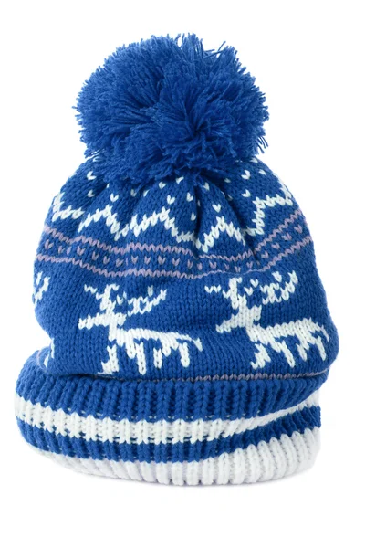 Sombrero esquí azul de invierno aislado en blanco — Foto de Stock