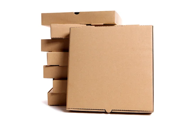 Стек коричневих ящиків для піци з віконною коробкою — стокове фото
