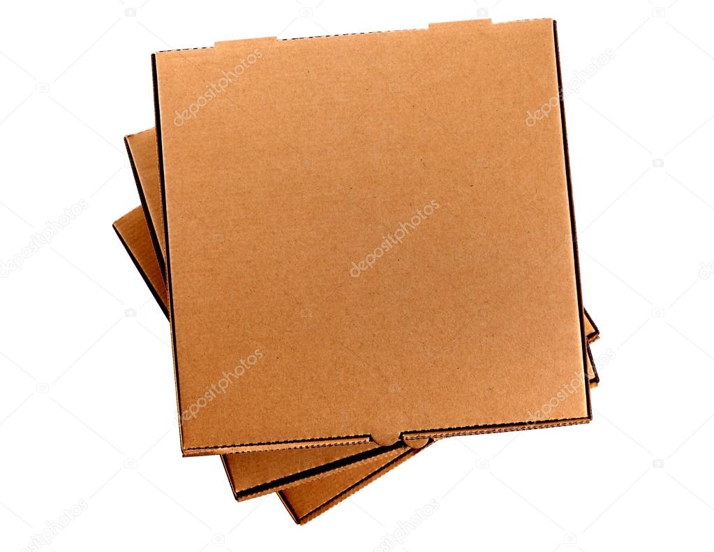 Stack of three brown pizza boxes