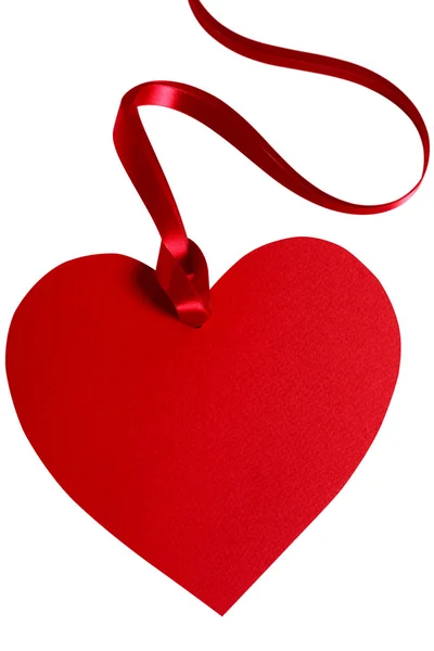 Valentine gift tag, red heart shape, isolated on white backgroun — Stock Photo, Image