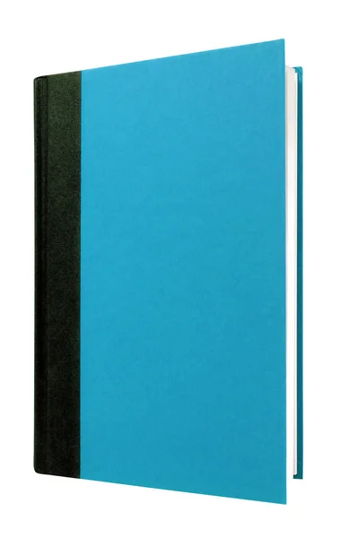 Blaues Hardcover Buch schwarzer Buchrücken vorderer Einband senkrecht stehend isoliert — Stockfoto