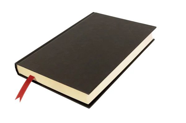 Czarny zwykły twarda książka lub Biblia okładce zakładki czerwony na białym tle — Zdjęcie stockowe