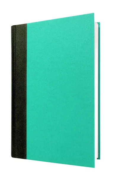 Grüner Hardcover-Bucheinband senkrecht stehend isoliert auf weiß — Stockfoto