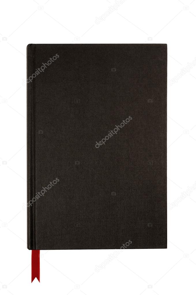 Black plain hardcover book or bible front cover upright red bookmark