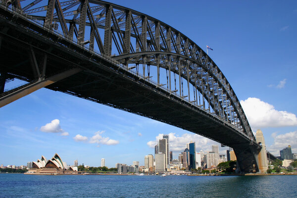 Sydney harbour bridge looking up from under 
