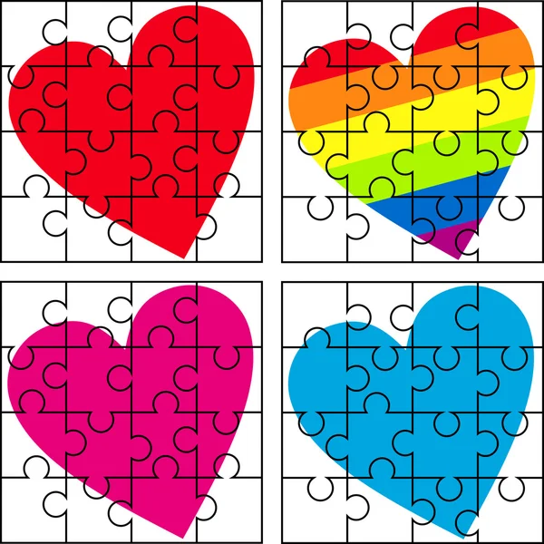 Puzzle with a variety of hearts — Stock Vector