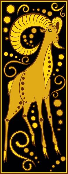 Horoscopul chinezesc stilizat negru și auriu berbec — Vector de stoc