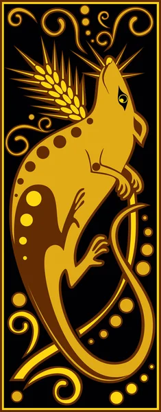 Horoscopul chinezesc stilizat negru și auriu șobolan — Vector de stoc