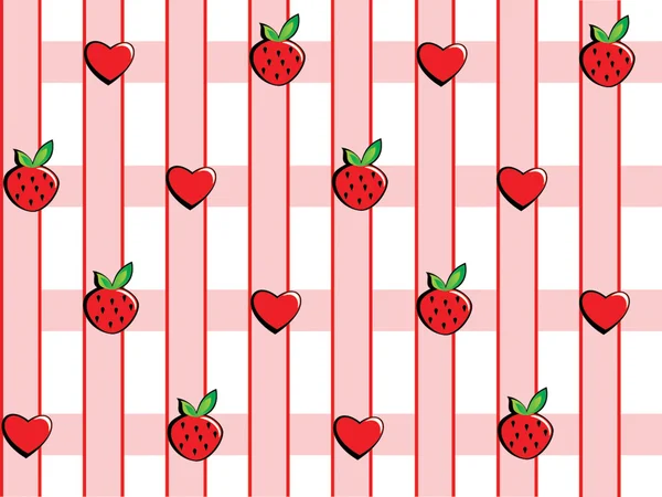 Fondo en fresas y corazones — Vector de stock