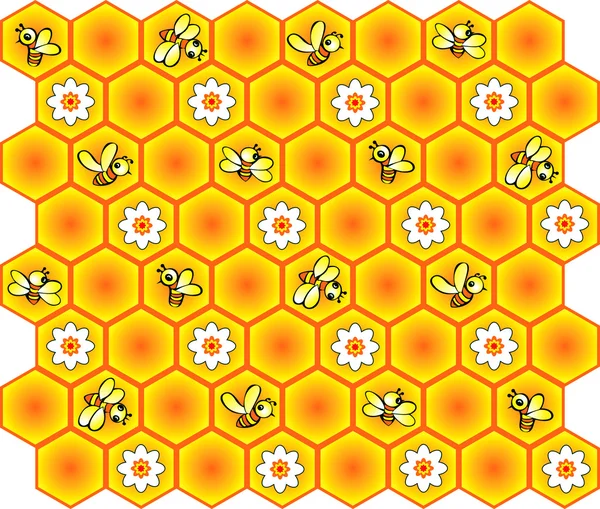 Background with bees and honeycomb — Stock Vector